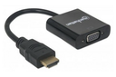 Adaptador HDMI a VGA MANHATTAN, HDMI, VGA, Micro-USB, Macho/hembra, Negro