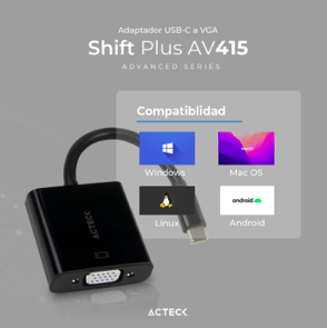 Adaptador USB-C a VGA Shift Plus AV415 Acteck