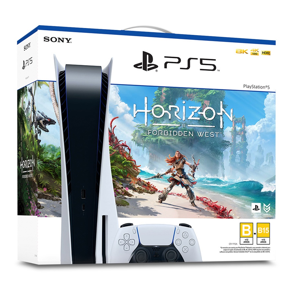 Consola Play Station 5 estandar. UPC 711719548898. Almacenamiento interno: Disco duro SSD propietario de 825 GB.